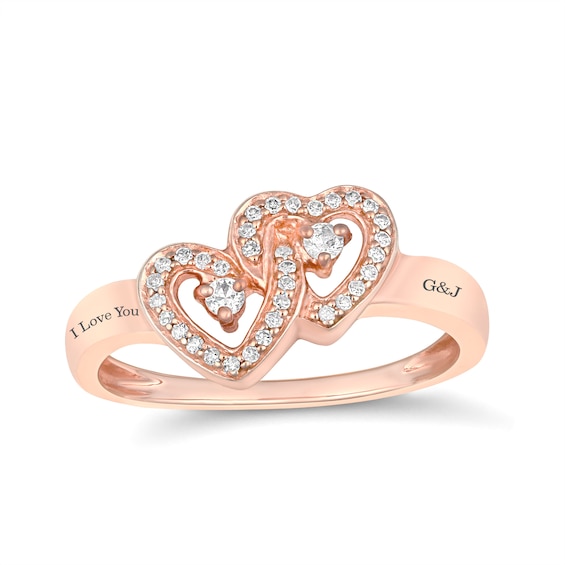 1/8 ct tw Diamond Promise Ring with Interlocking Hearts (2 Lines)