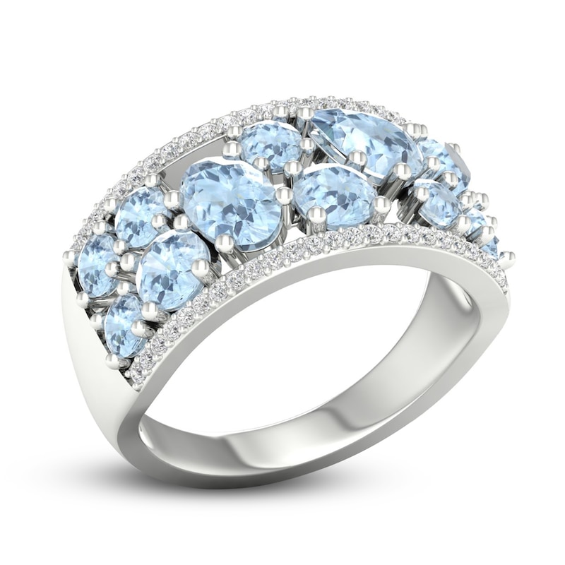 Natural Aquamarine & White Lab-Created Sapphire Ring Sterling Silver