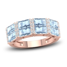 Natural Aquamarine Ring 1/5 ct tw Diamonds 10K Rose Gold