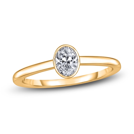 Diamond Solitaire Engagement Ring 3/4 ct tw Bezel-Set Oval 14K Yellow Gold (I2/I)