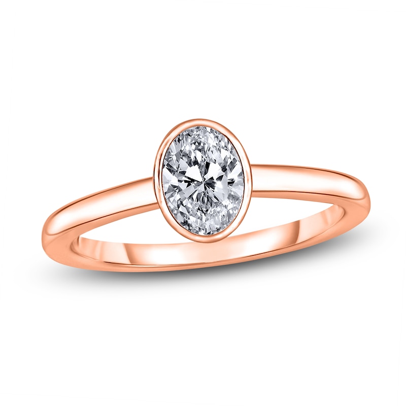 Main Image 1 of Diamond Solitaire Engagement Ring 1-1/2 ct tw Bezel-Set Oval 14K Rose Gold (I2/I)