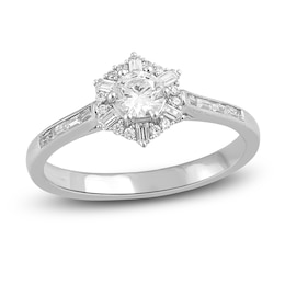 Diamond Engagement Ring 1/2 ct tw Round/Baguette 14K White Gold