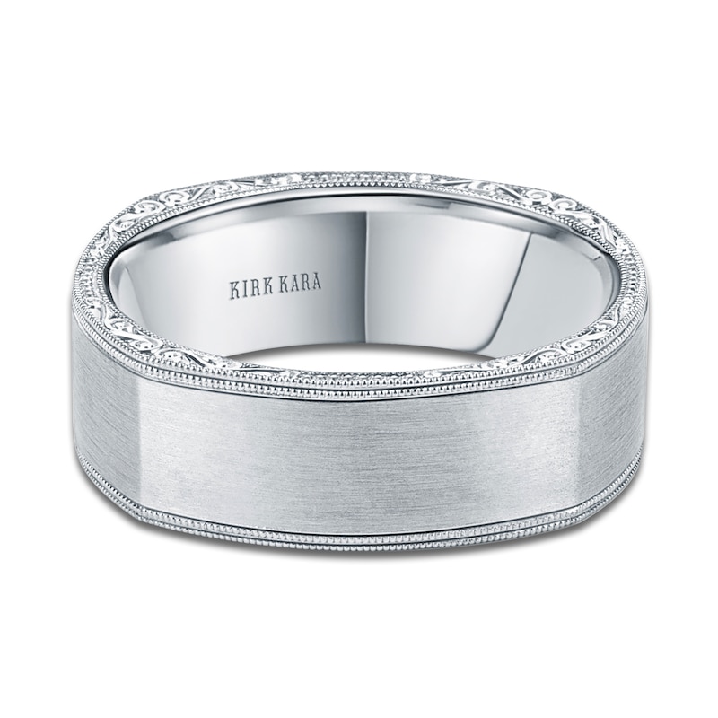 Main Image 1 of Kirk Kara Men's Engraved Satin Wedding Band 14K White Gold