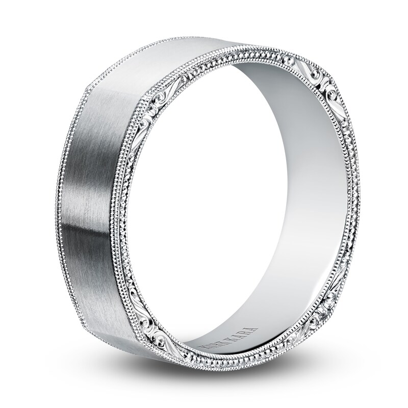 Main Image 2 of Kirk Kara Men's Engraved Satin Wedding Band 14K White Gold