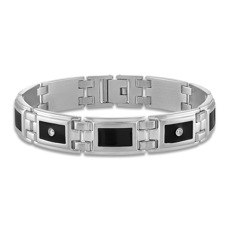 Main Image 1 of Men's Diamond Bracelet 1/8 ct tw Round Black Enamel/Stainless Steel 8.5"