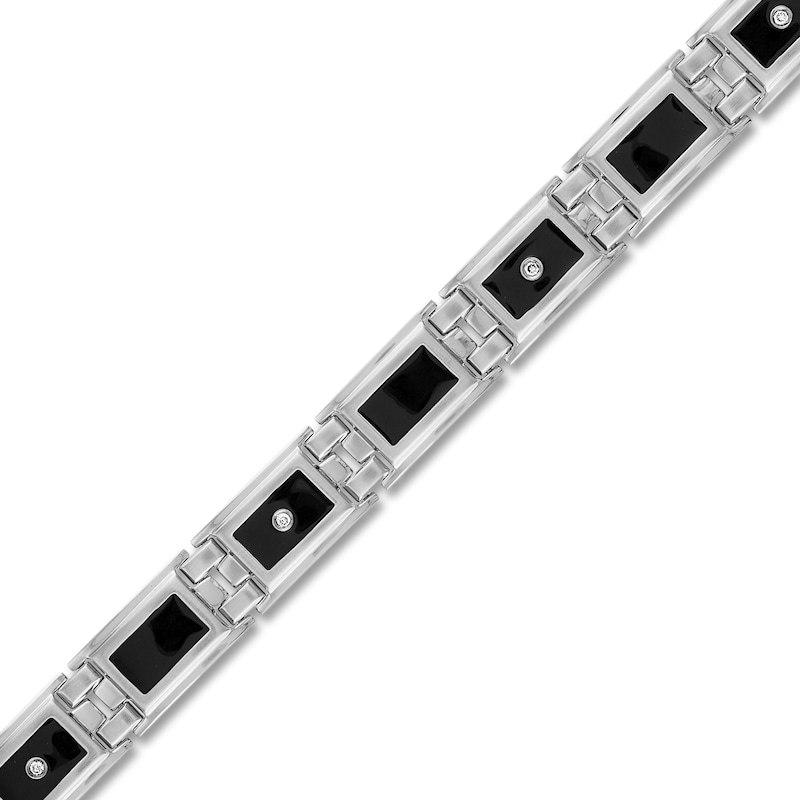 Main Image 2 of Men's Diamond Bracelet 1/8 ct tw Round Black Enamel/Stainless Steel 8.5"