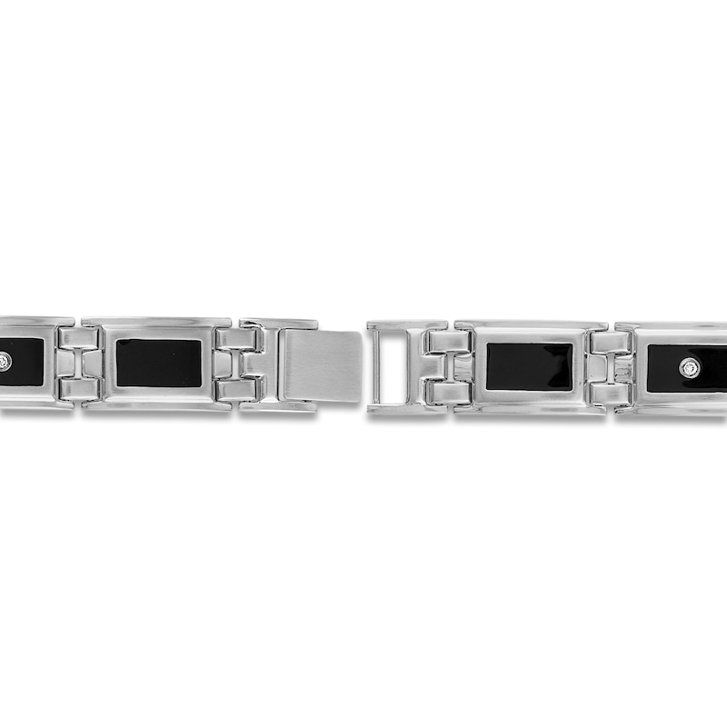 Main Image 3 of Men's Diamond Bracelet 1/8 ct tw Round Black Enamel/Stainless Steel 8.5"