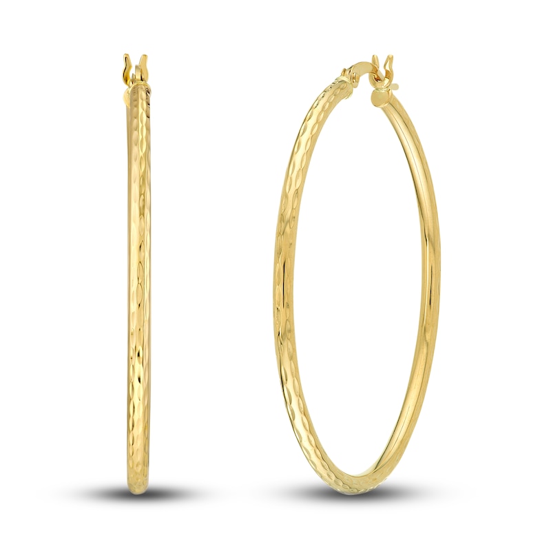 Diamond-Cut Round Hoop Earrings 14K Yellow Gold 40mm