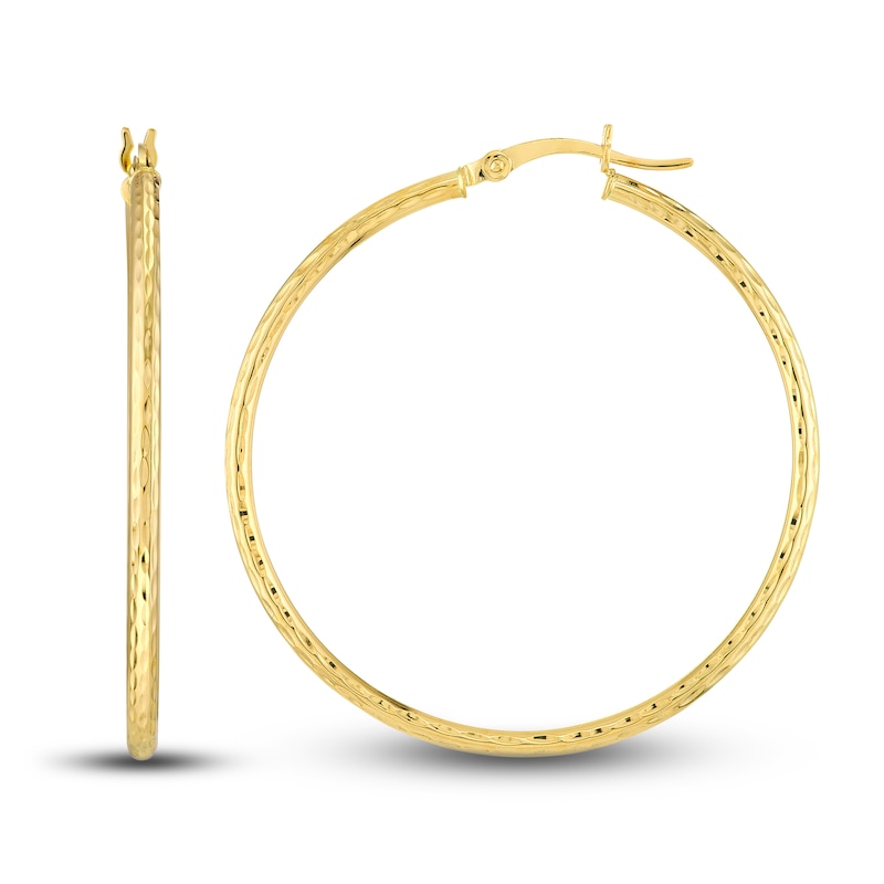Diamond-Cut Round Hoop Earrings 14K Yellow Gold 40mm