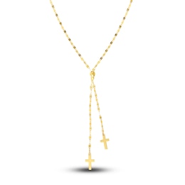 Double Cross Lariat Necklace 14K Yellow Gold 16"