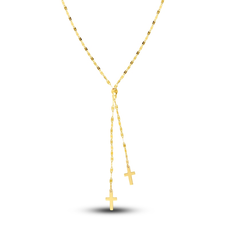 Main Image 1 of Double Cross Lariat Necklace 14K Yellow Gold 16"