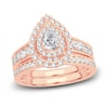 Thumbnail Image 1 of Diamond Double Halo Bridal Set 1-1/2 ct tw Pear/Round 14K Rose Gold
