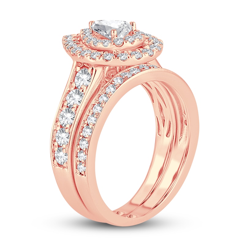 Main Image 2 of Diamond Double Halo Bridal Set 1-1/2 ct tw Pear/Round 14K Rose Gold