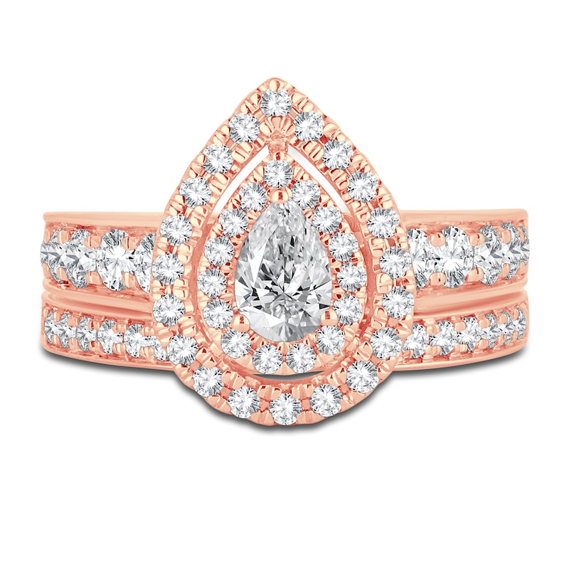 Main Image 3 of Diamond Double Halo Bridal Set 1-1/2 ct tw Pear/Round 14K Rose Gold