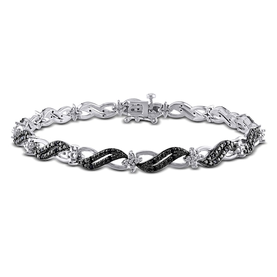 Black Diamond Fashion Bracelet 1/4 ct tw Round Sterling Silver 7"
