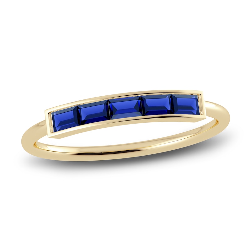 Main Image 1 of Juliette Maison Natural Blue Sapphire Baguette Bar Ring 10K Yellow Gold