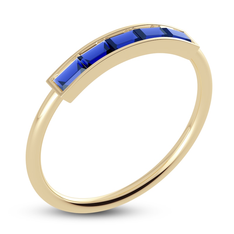 Main Image 2 of Juliette Maison Natural Blue Sapphire Baguette Bar Ring 10K Yellow Gold