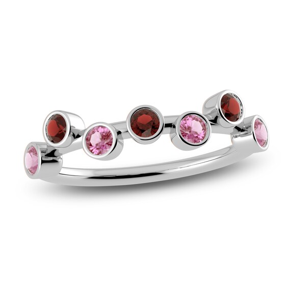 Juliette Maison Natural Garnet & Natural Pink Tourmaline Ring 10K White Gold