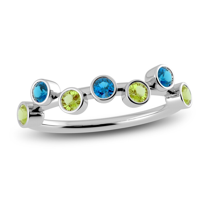 Juliette Maison Natural Peridot & Natural Blue Zircon Ring 10K White Gold