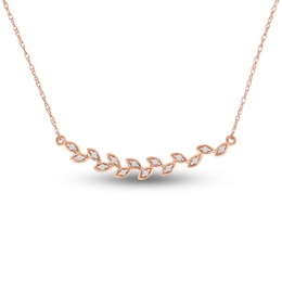 Diamond Leaf Bar Necklace 1/20 ct tw Round 10K Rose Gold 17"