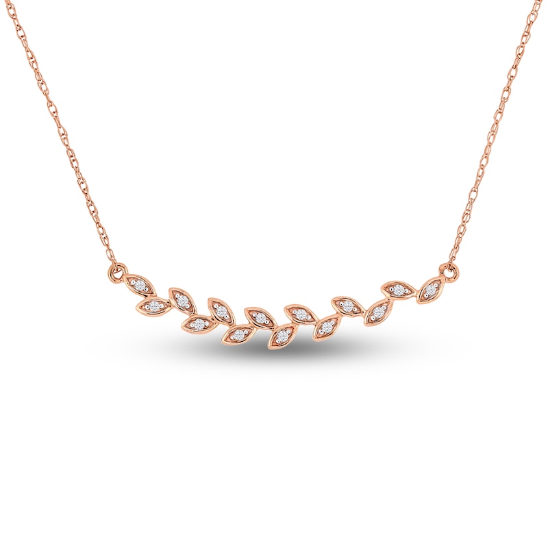 Main Image 1 of Diamond Leaf Bar Necklace 1/20 ct tw Round 10K Rose Gold 17"