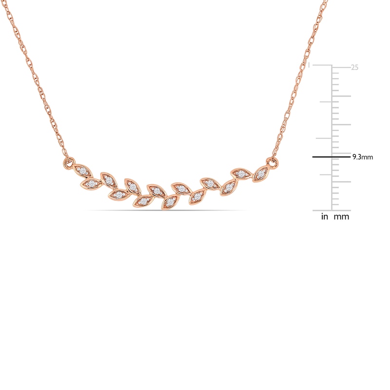 Main Image 3 of Diamond Leaf Bar Necklace 1/20 ct tw Round 10K Rose Gold 17"