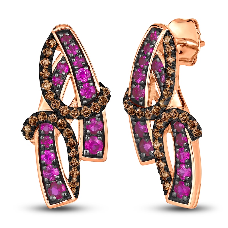 Le Vian Wrapped In Chocolate Natural Pink Sapphire Earrings 1/3 ct tw Diamonds 14K Strawberry Gold