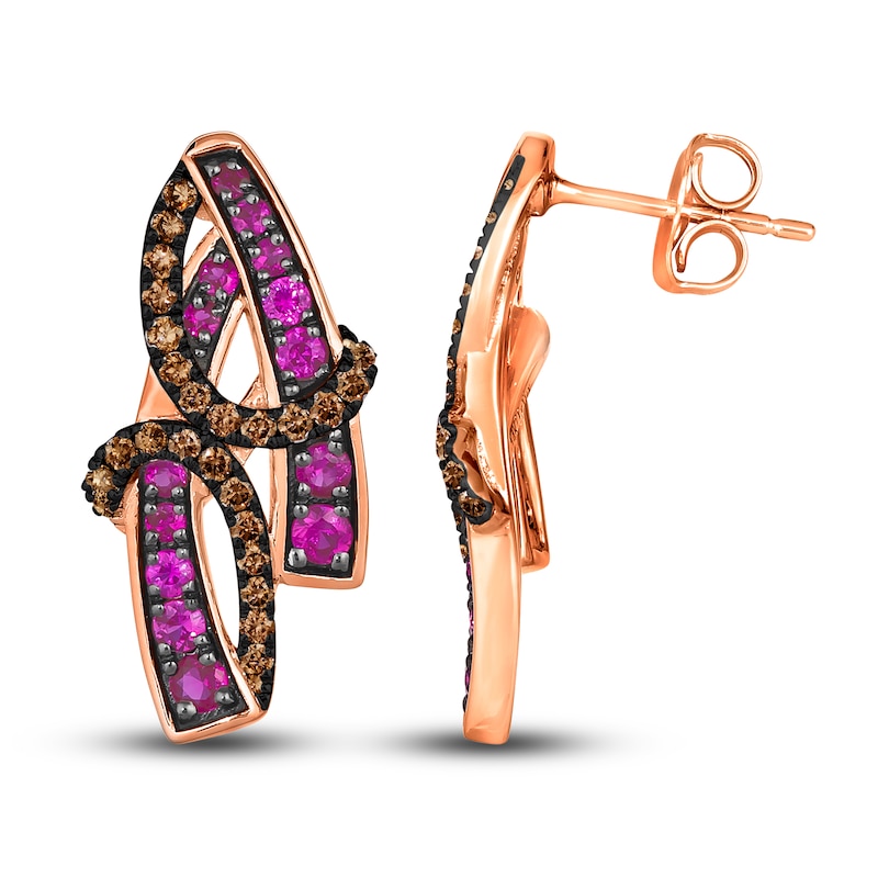 Le Vian Wrapped In Chocolate Natural Pink Sapphire Earrings 1/3 ct tw Diamonds 14K Strawberry Gold