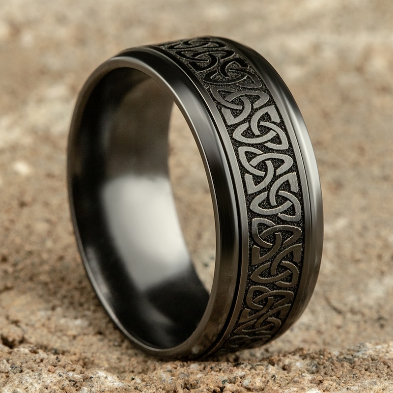 Main Image 4 of Celtic Knot Wedding Band Black Titanium 9.0mm