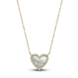 Shy Creation Natural Mother-of-Pearl Heart Necklace 1/15 ct tw Diamonds 14K Yellow Gold 18" SC55012462