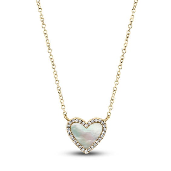 Jared The Galleria Of Jewelry Shy Creation Natural Mother-of-Pearl Heart Pendant Necklace 1/15 ct tw Diamonds 14K Yellow Gold 18 Sc55012462