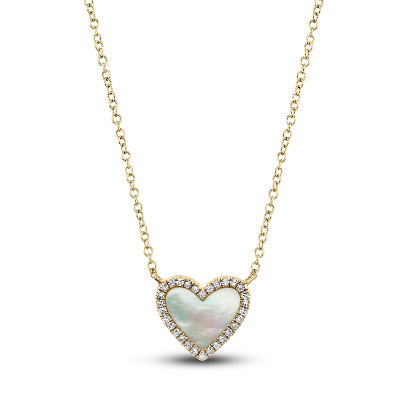 Shy Creation Natural Mother-of-Pearl Heart Pendant Necklace 1/15 ct tw Diamonds 14K Yellow Gold 18" SC55012462