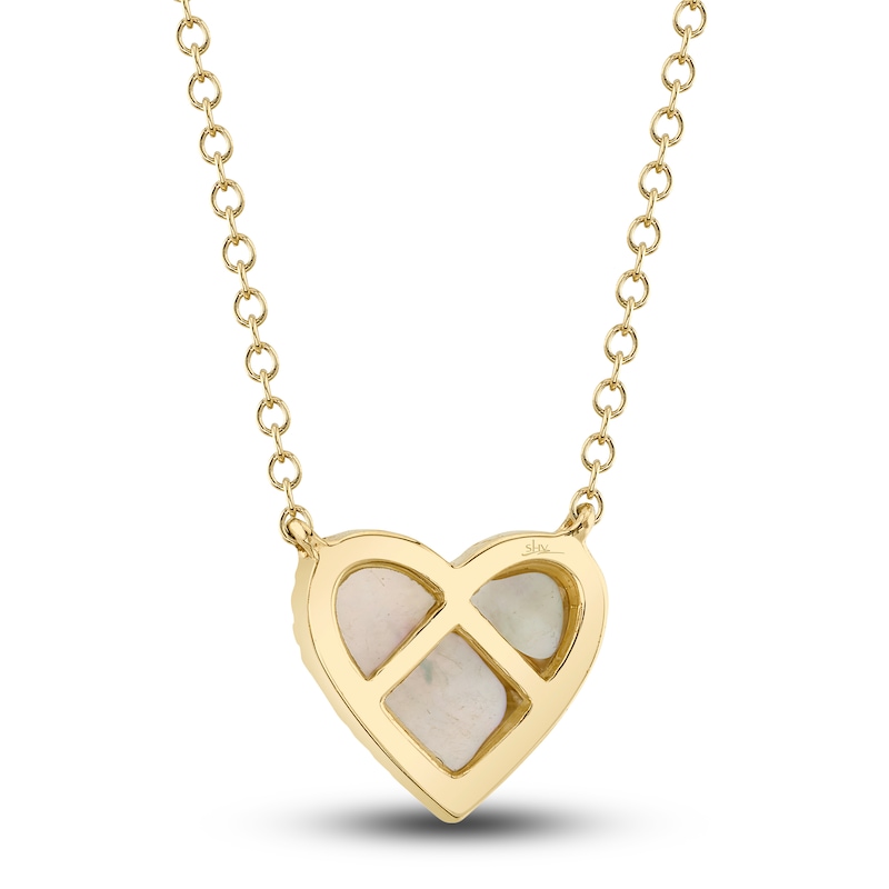 Main Image 3 of Shy Creation Natural Mother-of-Pearl Heart Necklace 1/15 ct tw Diamonds 14K Yellow Gold 18" SC55012462