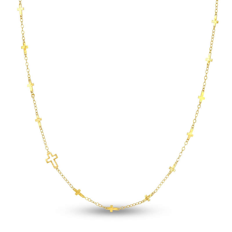 Main Image 1 of Cross Station Necklace 14K Yellow Gold 18&quot;