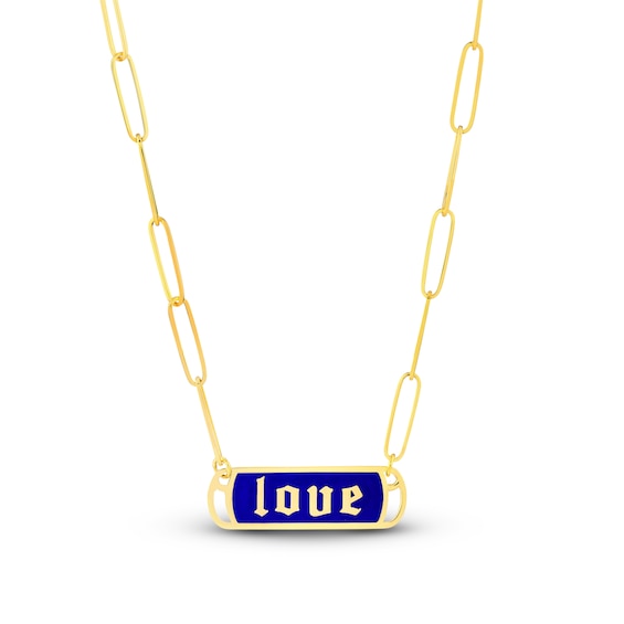 Jared The Galleria Of Jewelry Love Enamel Paperclip Chain Necklace 14K Yellow Gold 18