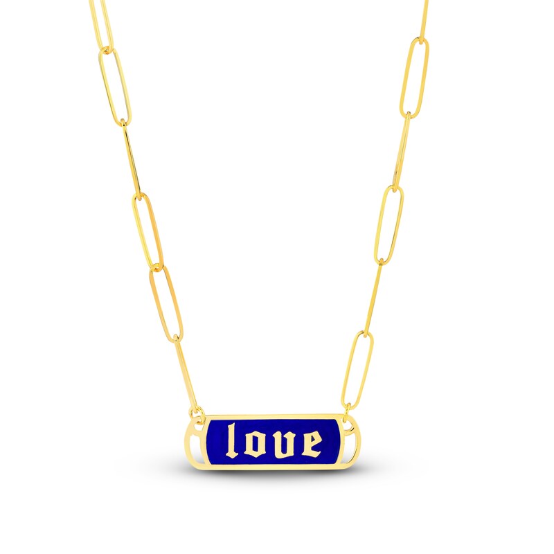 Main Image 1 of Love Enamel Paperclip Chain Necklace 14K Yellow Gold 18"