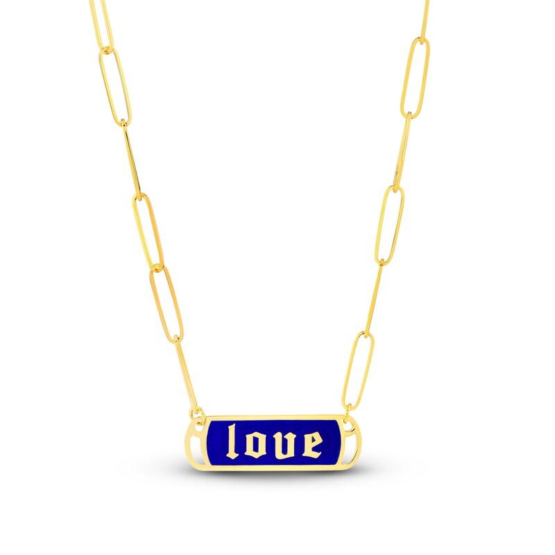 Love Enamel Paperclip Chain Necklace 14K Yellow Gold 18"