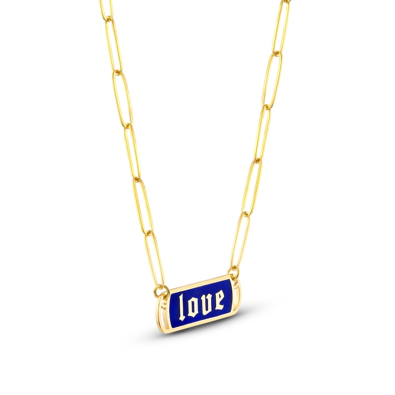 Love Enamel Paperclip Chain Necklace 14K Yellow Gold 18"
