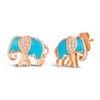 Le Vian Diamond Elephant Stud Earrings 1/15 ct tw Round Turquoise Enamel 14K Strawberry Gold