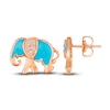 Le Vian Diamond Elephant Stud Earrings 1/15 ct tw Round Turquoise Enamel 14K Strawberry Gold