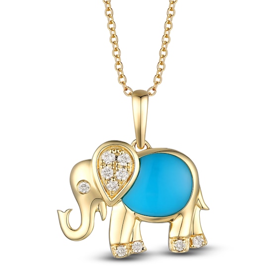 Le Vian Natural Turquoise Elephant Pendant Necklace 1/10 ct tw Diamonds 14K Honey Gold 19