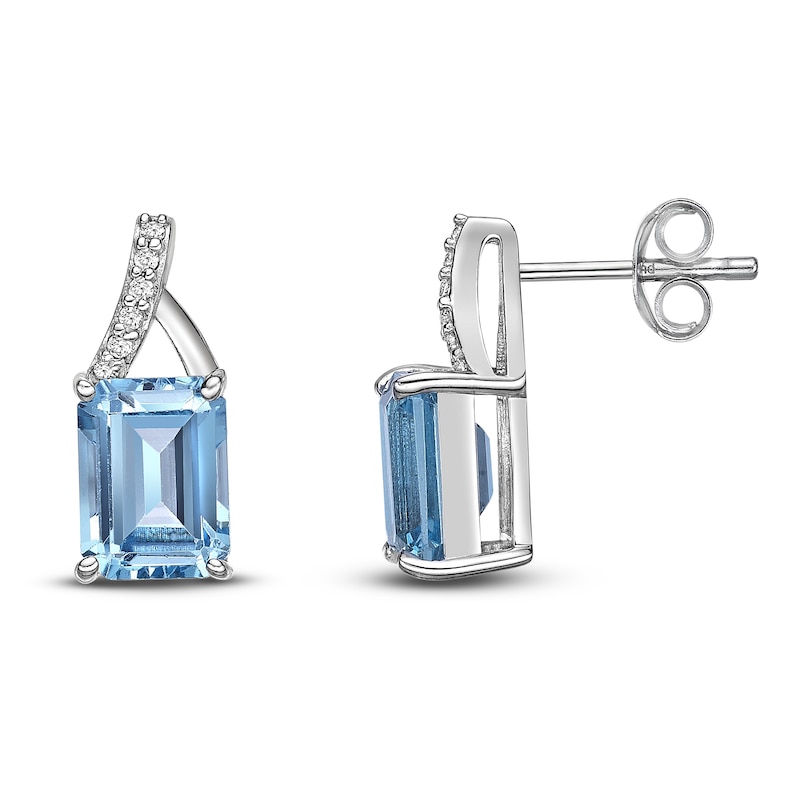 Main Image 1 of Natural Blue Topaz Earrings 1/20 ct tw Diamonds Sterling Silver