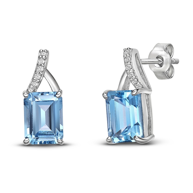 Main Image 2 of Natural Blue Topaz Earrings 1/20 ct tw Diamonds Sterling Silver