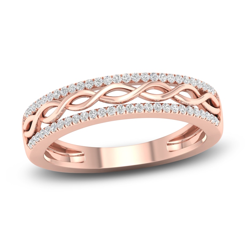 Main Image 1 of Diamond Twisted Wedding Band 1/8 ct tw Round 14K Rose Gold