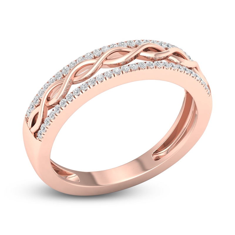 Main Image 2 of Diamond Twisted Wedding Band 1/8 ct tw Round 14K Rose Gold