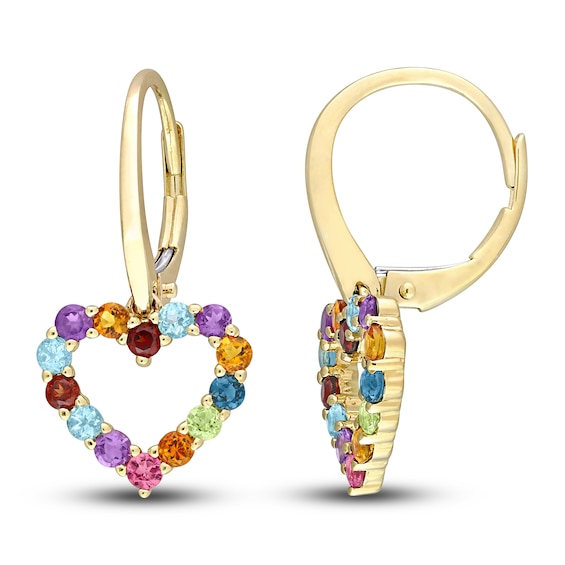 Jared The Galleria Of Jewelry Natural Multi-Gemstone Heart Dangle Earrings 10K Yellow Gold