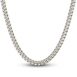 Hollow Miami Curb Link Necklace 10K White Gold 24" 6mm