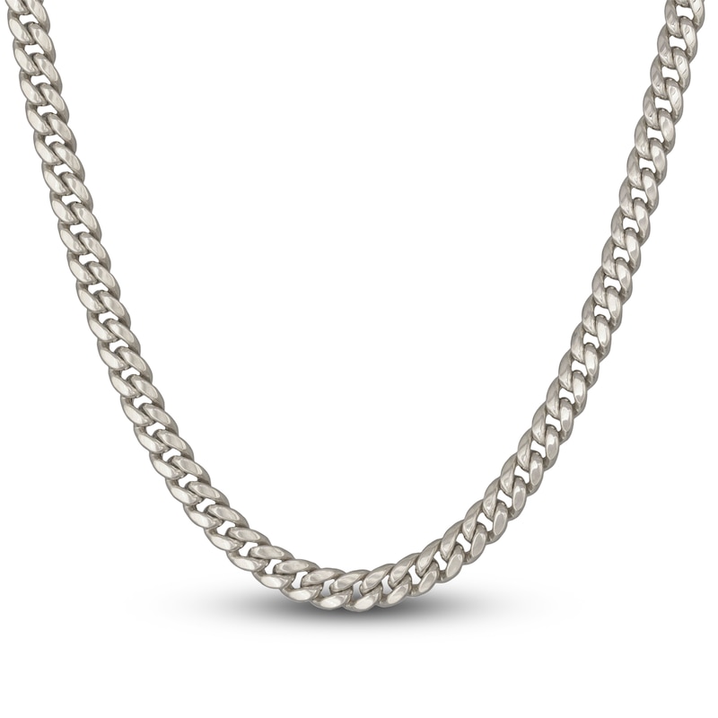 Hollow Miami Curb Link Necklace 10K White Gold 24" 6.05mm