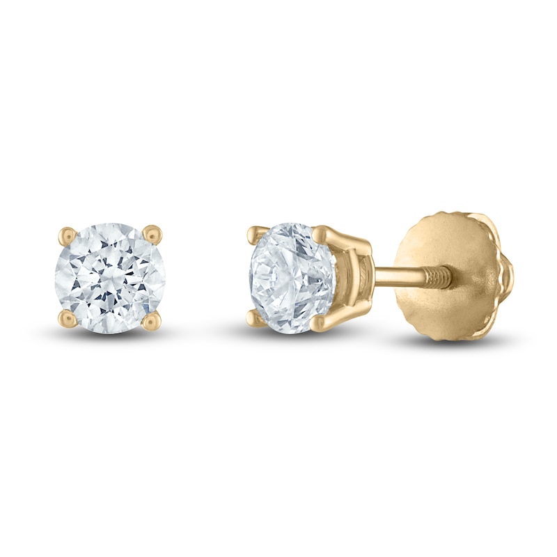 Main Image 1 of Certified Diamond Solitaire Stud Earrings 1/10 ct tw Round 14K Yellow Gold (I/I1)