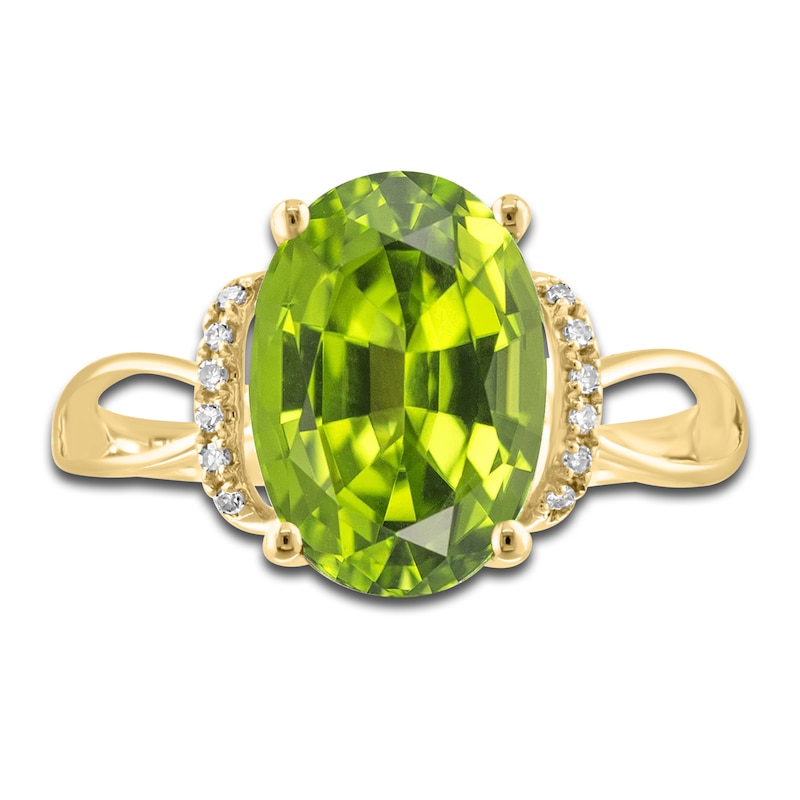 Main Image 3 of LALI Jewels Natural Peridot Ring 1/20 ct tw Diamonds 14K Yellow Gold